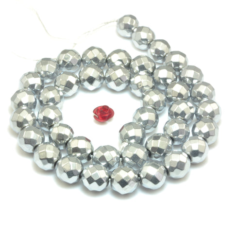 YesBeads Silver Hematite titanium coated stone faceted round beads gemstone wholesale jewelry making
