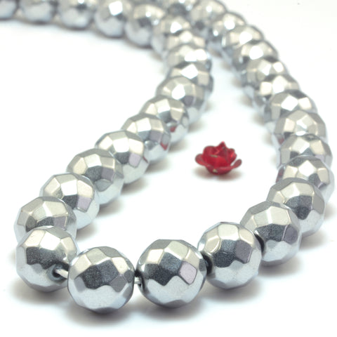 YesBeads Silver Hematite titanium coated stone faceted round beads gemstone wholesale jewelry making