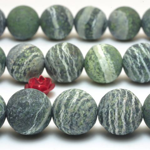 YesBeads Natural Green Zebra Jasper matte round beads wholesale gemstone jewelry makiing