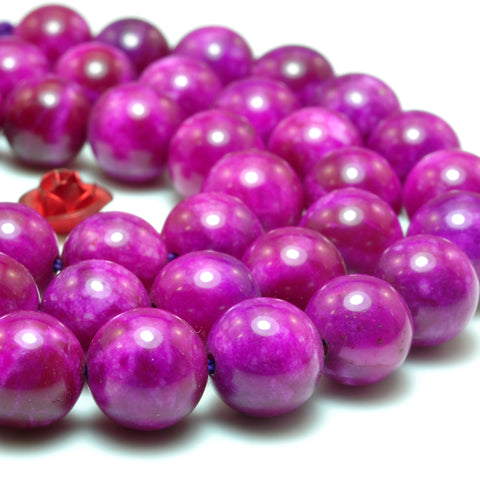 YesBeads Rose Purple Jade smooth round beads wholesale gemstone jewelry 15"