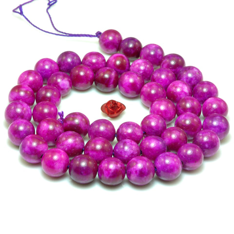 YesBeads Rose Purple Jade smooth round beads wholesale gemstone jewelry 15"