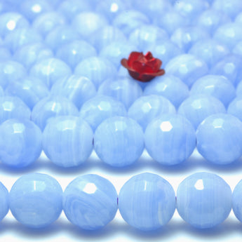 YesBeads Blue Lace Agate Synthetic faceted round beads wholesale stone jewelry 15"