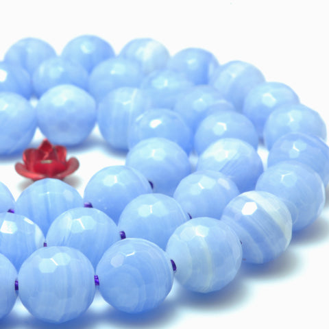 YesBeads Blue Lace Agate Synthetic faceted round beads wholesale stone jewelry 15"