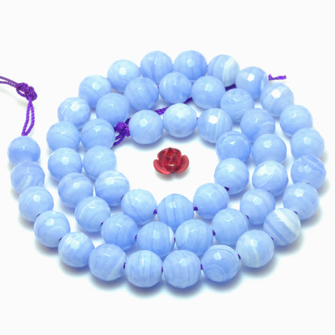 YesBeads Blue Lace Agate Synthetic faceted round beads wholesale stone jewelry 15"