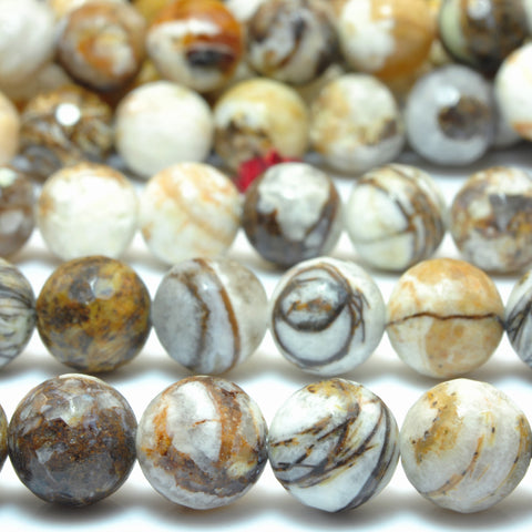 YesBeads Natural Petrified Wood Jasper faceted loose round beads gemstone wholesale jewelry making 15"