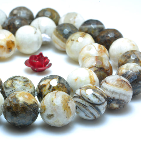 YesBeads Natural Petrified Wood Jasper faceted loose round beads gemstone wholesale jewelry making 15"
