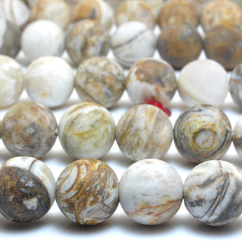 Natural Petrified Wood Jasper matte loose round beads wholesale gemstone jewelry making 15'' full strand