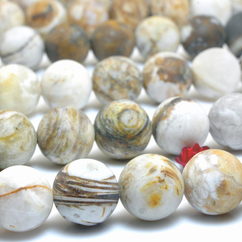Natural Petrified Wood Jasper matte loose round beads wholesale gemstone jewelry making 15'' full strand