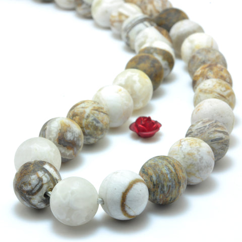 Natural Petrified Wood Jasper matte loose round beads wholesale gemstone jewelry making 15'' full strand