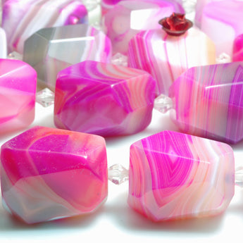 YesBeads Rose Red Banded Agate faceted nugget chunks beads gemstone wholesale jewelry 15"