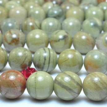 Natural Silver Leaf jasper smooth round beads wholesale green gemstone jewelry making bracelet necklace diy