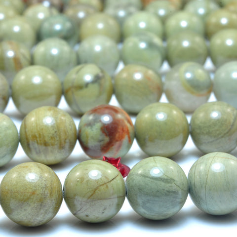 Natural Silver Leaf jasper smooth round beads wholesale green gemstone jewelry making bracelet necklace diy