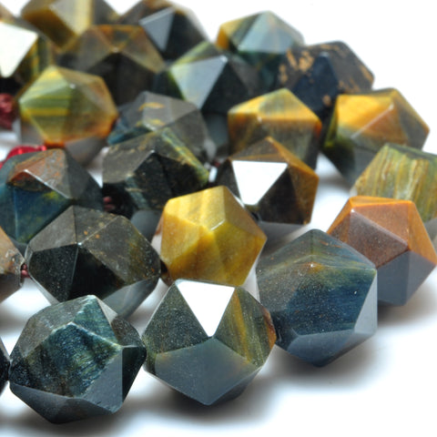 YesBeads Natural Yellow Blue Tiger Eye faceted star cut nugget beads wholesale gemstone jewelry 15''