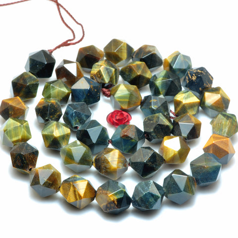 YesBeads Natural Yellow Blue Tiger Eye faceted star cut nugget beads wholesale gemstone jewelry 15''