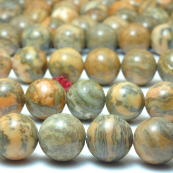 YesBeads Natural Silver Leaf Jasper smooth round beads gemstone wholesale jewelry 15"