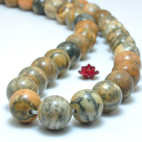 YesBeads Natural Silver Leaf Jasper smooth round beads gemstone wholesale jewelry 15"