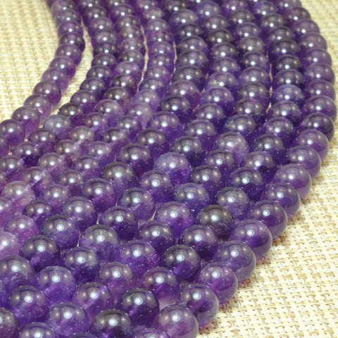 YesBeads Natural Amethyst smooth round loose beads wholesale gemstone jewelry making 15"