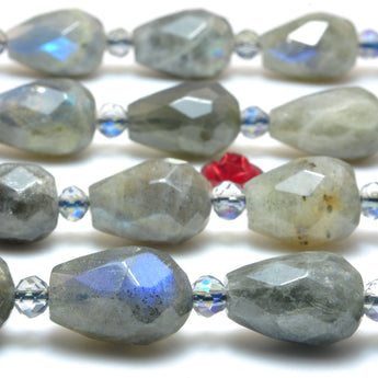 YesBeads Natural Labradorite faceted teardrop beads gray gemstone wholesale jewelry making 15"