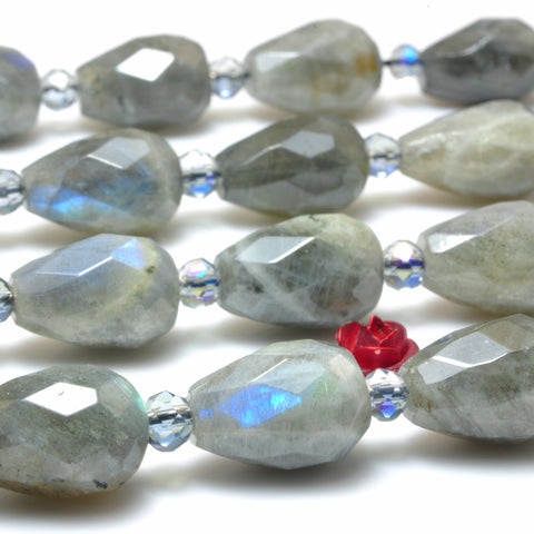 YesBeads Natural Labradorite faceted teardrop beads gray gemstone wholesale jewelry making 15"