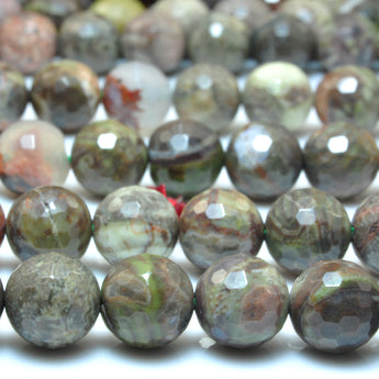 YesBeads Natural Rainforest Agate faceted round loose beads wholesale gemstone rainforest jasper jewelry 15"