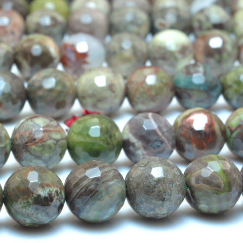 YesBeads Natural Rainforest Agate faceted round loose beads wholesale gemstone rainforest jasper jewelry 15"