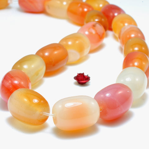 YesBeads Natural Rainbow Agate smooth barrel beads wholesale gemstone jewelry making 15"