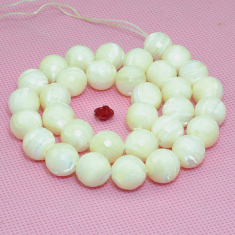 YesBeads Natural White MOP mother of pearl micro faceted round beads wholesale gemstone jewelry