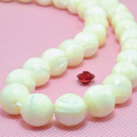 YesBeads Natural White MOP mother of pearl micro faceted round beads wholesale gemstone jewelry