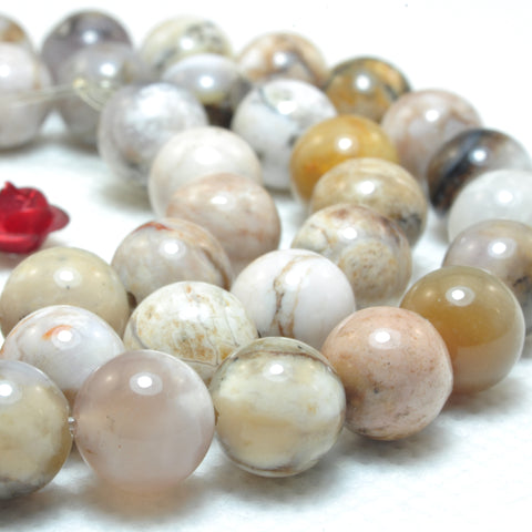 YesBeads Natural Smoky Dendritic Opal smooth round beads gemstone wholesale jewelry 15"