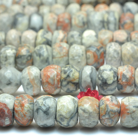 YesBeads Natural Picasso Jasper faceted rondelle beads gray and red map stone wholesale jewelry