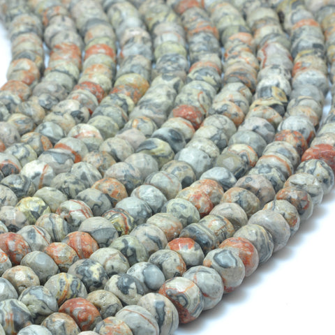 YesBeads Natural Picasso Jasper faceted rondelle beads gray and red map stone wholesale jewelry