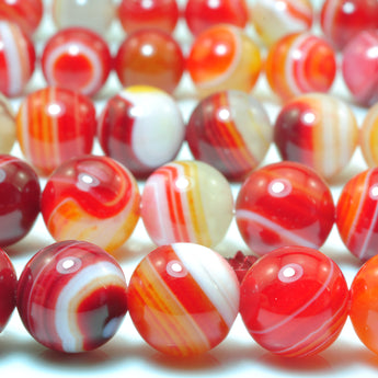Orange Red Banded Agate smooth round beads wholesale gemstone jewelry making bracelet necklace diy