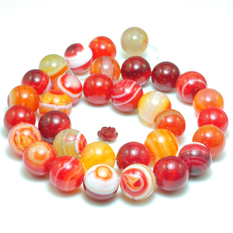 Orange Red Banded Agate smooth round beads wholesale gemstone jewelry making bracelet necklace diy