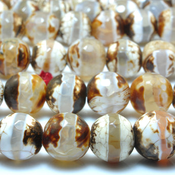 YesBeads Tibetan Agate OneLine Dzi agate faceted round beads wholesale gemstone jewelry making