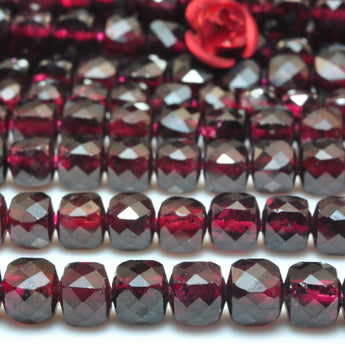 YesBeads Natural Red Garnet faceted cube loose beads wholesale gemstones jewelry 15"