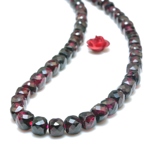 YesBeads Natural Red Garnet faceted cube loose beads wholesale gemstones jewelry 15"