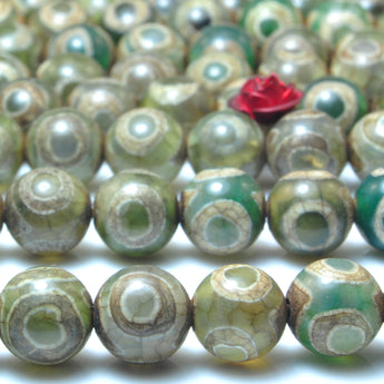 YesBeads Tibetan Agate Dzi three-eyes agate smooth round beads wholesale gemstone jewelry 15"