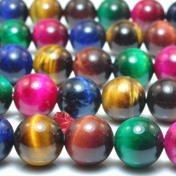 YesBeads Rainbow Tiger Eye mix color smooth loose round beads gemstone wholesale jewelry 15''