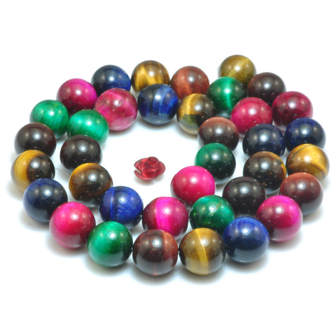 YesBeads Rainbow Tiger Eye mix color smooth loose round beads gemstone wholesale jewelry 15''