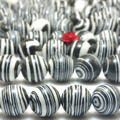 Zebra Stone Synthetic beads black and white smooth round gemstone for wholesale jewelry making 15"