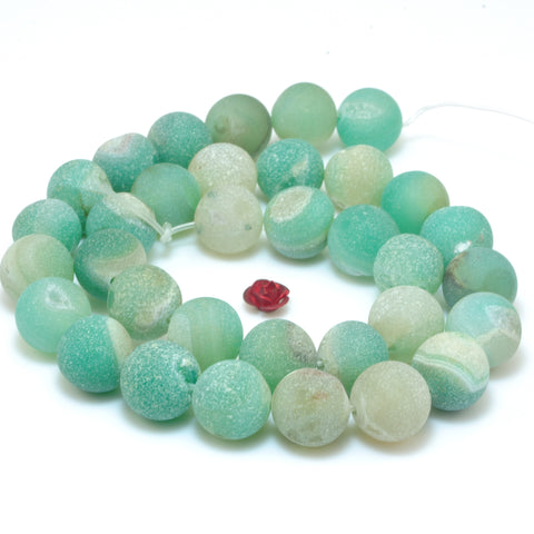 YesBeads Green Druzy Quartz Agate matte round loose beads gemstone wholesale jewelry making 15"