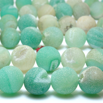 YesBeads Green Druzy Quartz Agate matte round loose beads gemstone wholesale jewelry making 15"