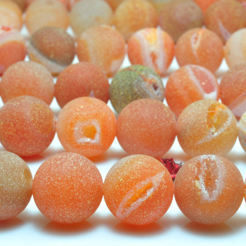 YesBeads Orange Druzy Agate matte round loose beads wholesale gemstone jewelry 15"