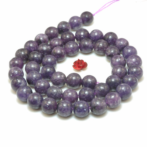 Natural Purple Lepidolite smooth round beads gemstone wholesale jewelry 15"