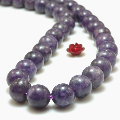 Natural Purple Lepidolite smooth round beads gemstone wholesale jewelry 15"