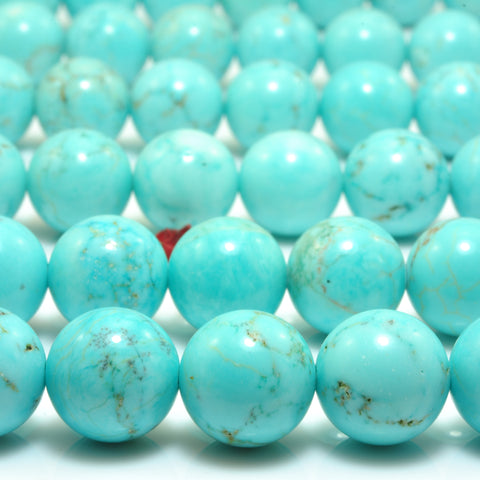 YesBeads Blue Turquoise smooth round loose beads wholesale gemstone jewelry making 15"