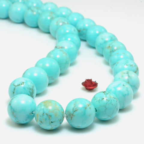 YesBeads Blue Turquoise smooth round loose beads wholesale gemstone jewelry making 15"