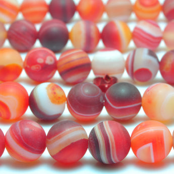 Red Orange Banded Agate matte round loose beads wholesale gemstone jewelry bracelet necklace diy