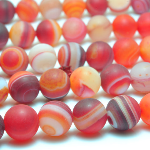 Red Orange Banded Agate matte round loose beads wholesale gemstone jewelry bracelet necklace diy