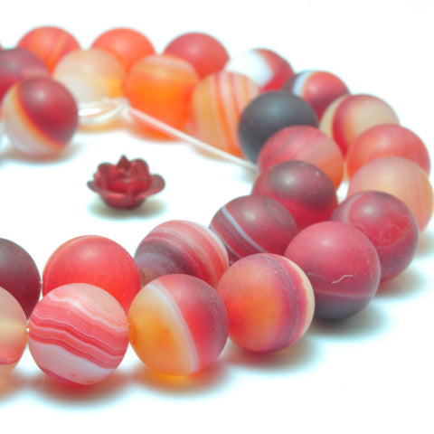 Red Orange Banded Agate matte round loose beads wholesale gemstone jewelry bracelet necklace diy